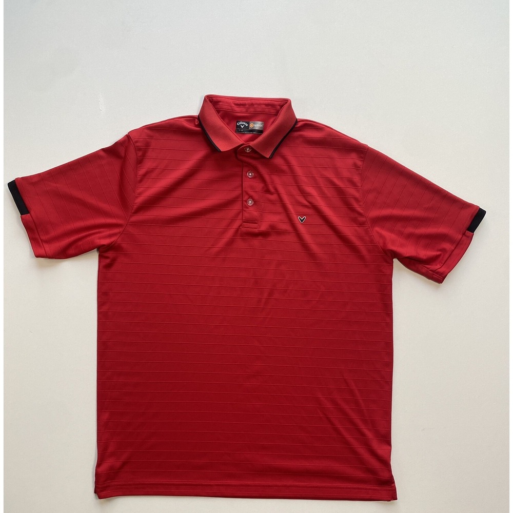 Callaway Opti Dri Golf Polo Shirt Mens Large Red striped Performance Logo Golfer